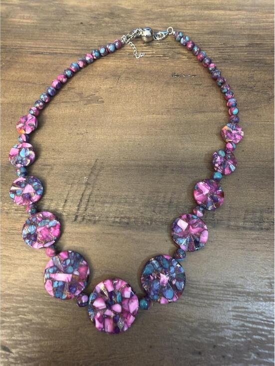 Lapis Jewelry - Blended Purple Spiny Oyster Shell and Turquoise Sterling Silver Necklace 19”